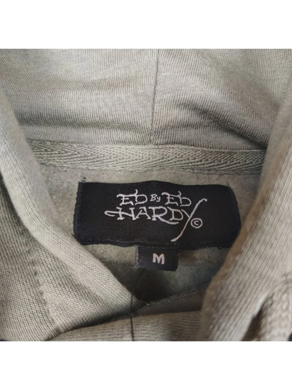 NEW Ed Hardy Death Before Dishonor Hoodie Mens M Olive Green Tattoo Skull - Picture 6 of 12